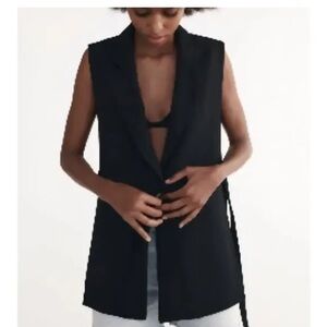 Zara Black Lapel-Collared Vest with Side Tie Detail